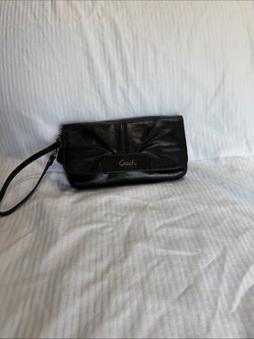 Coach Black Leather Fold-Over Wristlet Clutch